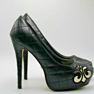 Vintage Dereon Groove Quilted Off Black/Gold Pump Size 9 US  (Used)